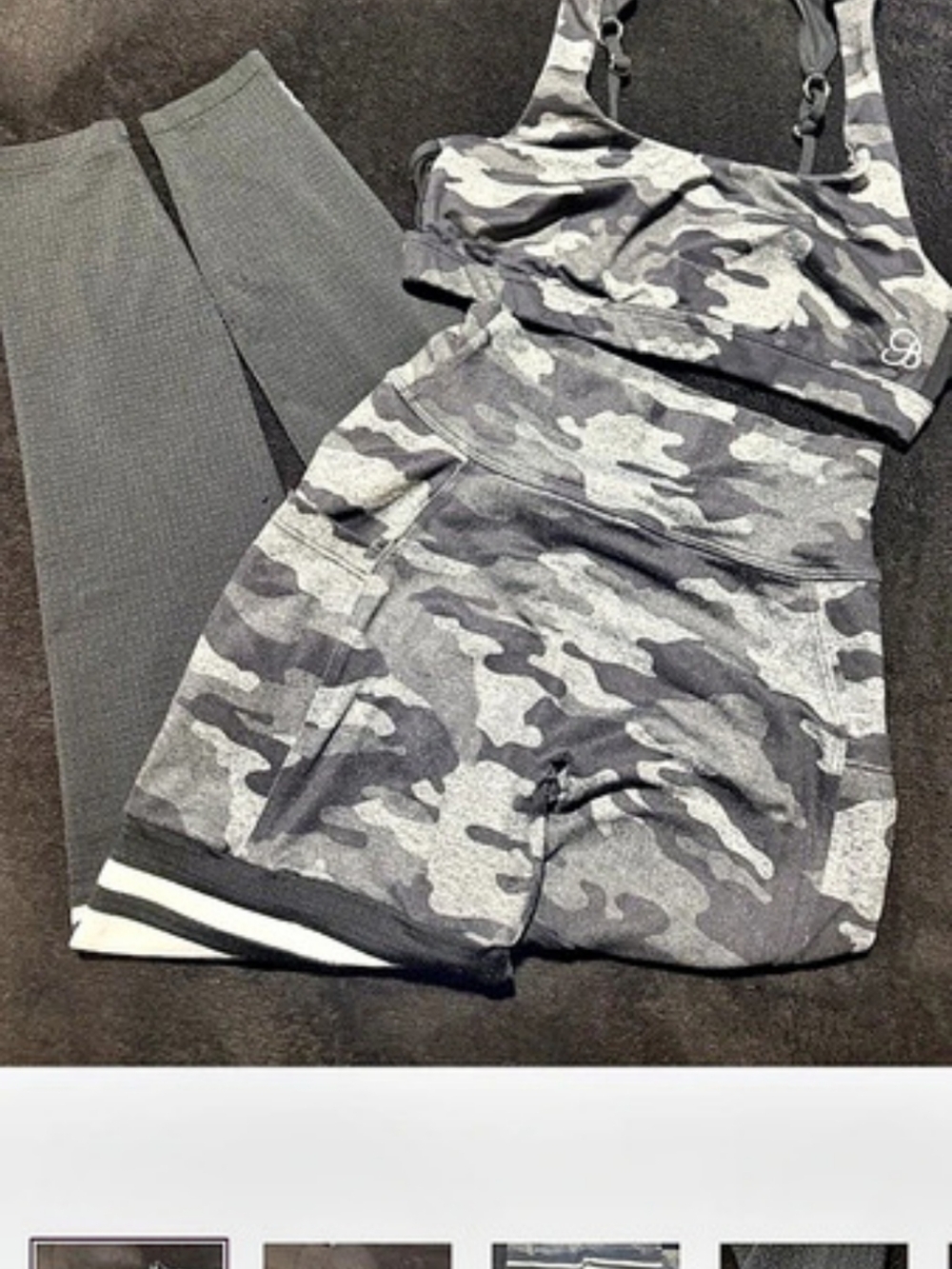 Bombshell Sportswear Camo Scrunch Thigh High Leggings & Sports Bra Set Like New